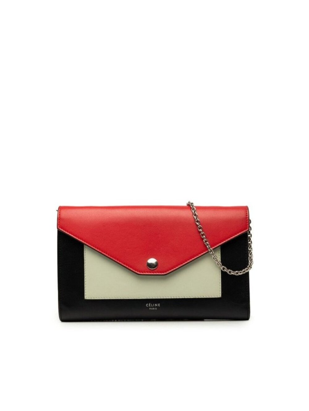 Celine Pocket Large Flap Crossbody Chain Shoulder Bag Red Black White Leather
